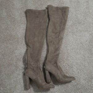 Thigh high taupe suede boots